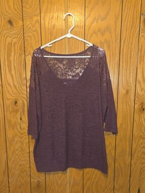 Torrid Plum 3/4 Sleeve Top With Lace Detail